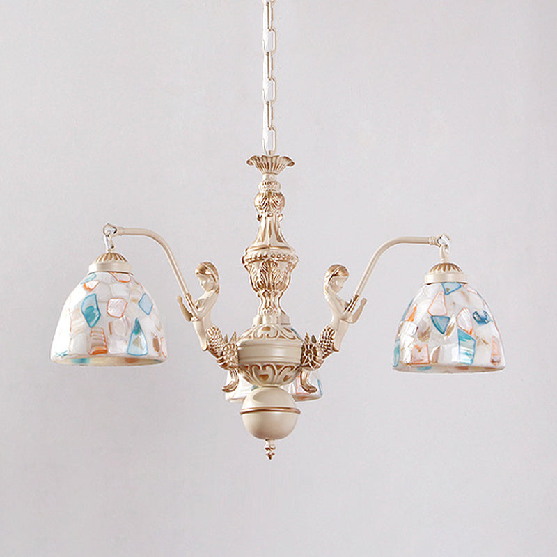 Mosaic Hanging Chandelier Baroque Style Shell 5/9/11 Lights White Pendant Light Kit for Kitchen Clearhalo 'Ceiling Lights' 'Chandeliers' 'Industrial' 'Middle Century Chandeliers' 'Tiffany Chandeliers' 'Tiffany close to ceiling' 'Tiffany' Lighting' 303377