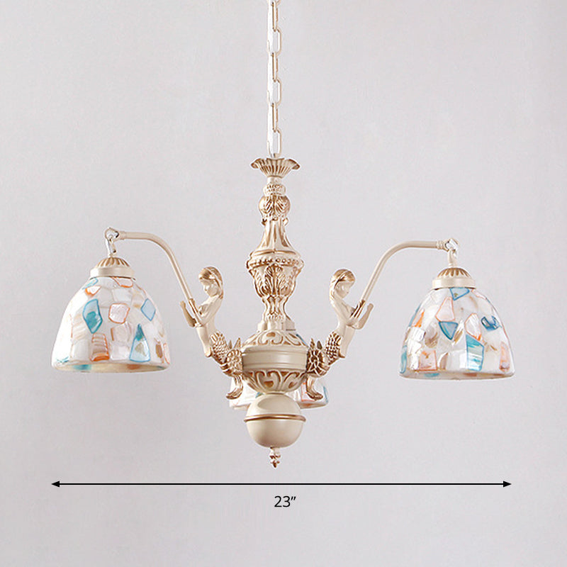 Mosaic Hanging Chandelier Baroque Style Shell 5/9/11 Lights White Pendant Light Kit for Kitchen Clearhalo 'Ceiling Lights' 'Chandeliers' 'Industrial' 'Middle Century Chandeliers' 'Tiffany Chandeliers' 'Tiffany close to ceiling' 'Tiffany' Lighting' 303378