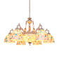 Tiffany Mosaic Pendant Chandelier 9/11 Lights Shell Hanging Ceiling Light in Beige for Living Room, Up/Down Clearhalo 'Ceiling Lights' 'Chandeliers' 'Industrial' 'Middle Century Chandeliers' 'Tiffany Chandeliers' 'Tiffany close to ceiling' 'Tiffany' Lighting' 303383
