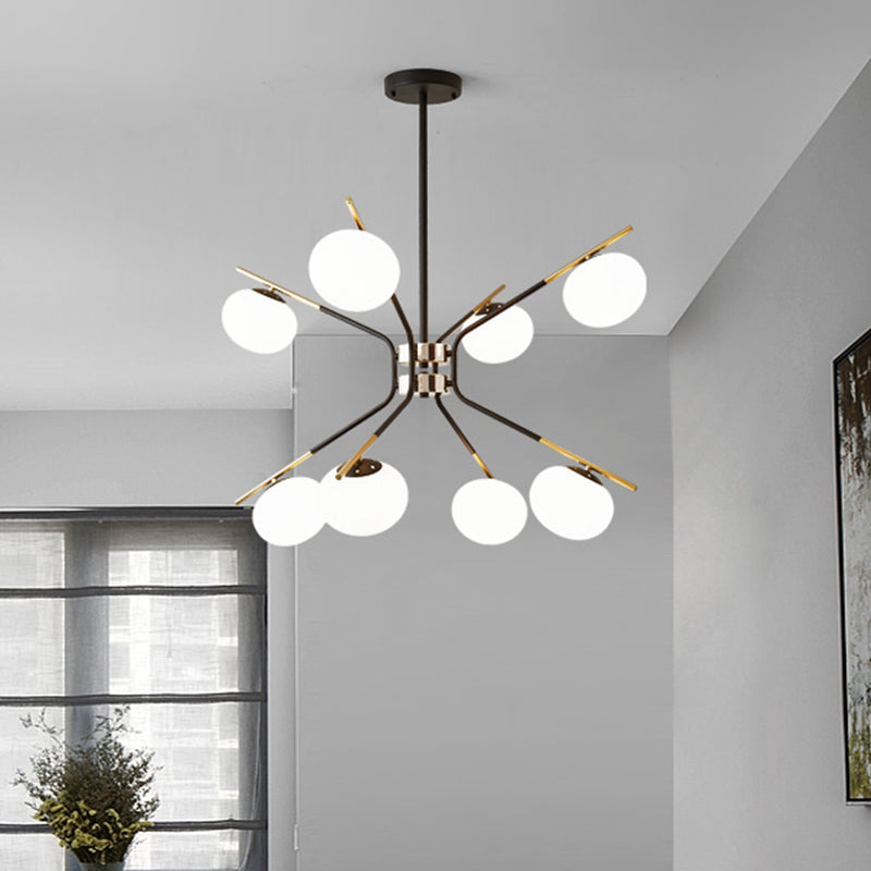 Sputnik Pendant Chandelier Modern Metal 8 Lights Black and Gold Hanging Ceiling Lamp with Globe White Frosted Glass Shade Black-Gold Clearhalo 'Ceiling Lights' 'Chandeliers' 'Glass shade' 'Glass' 'Modern Chandeliers' 'Modern' Lighting' 303450