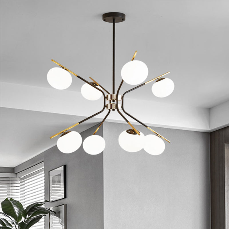 Sputnik Pendant Chandelier Modern Metal 8 Lights Black and Gold Hanging Ceiling Lamp with Globe White Frosted Glass Shade Clearhalo 'Ceiling Lights' 'Chandeliers' 'Glass shade' 'Glass' 'Modern Chandeliers' 'Modern' Lighting' 303451