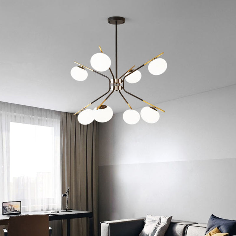 Sputnik Pendant Chandelier Modern Metal 8 Lights Black and Gold Hanging Ceiling Lamp with Globe White Frosted Glass Shade Clearhalo 'Ceiling Lights' 'Chandeliers' 'Glass shade' 'Glass' 'Modern Chandeliers' 'Modern' Lighting' 303452