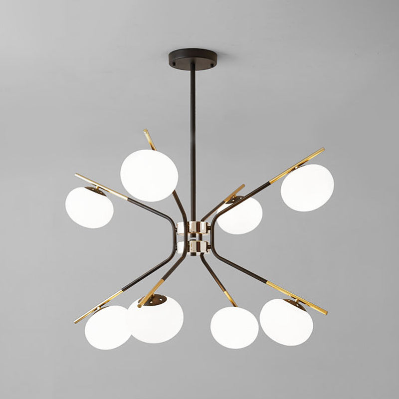 Sputnik Pendant Chandelier Modern Metal 8 Lights Black and Gold Hanging Ceiling Lamp with Globe White Frosted Glass Shade Clearhalo 'Ceiling Lights' 'Chandeliers' 'Glass shade' 'Glass' 'Modern Chandeliers' 'Modern' Lighting' 303453