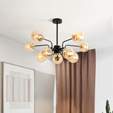 Sphere Living Room Chandelier Amber Glass 10 Bulbs Contemporary Pendant Ceiling Light in Black Amber Clearhalo 'Ceiling Lights' 'Chandeliers' 'Glass shade' 'Glass' 'Island Lights' 'Modern Chandeliers' 'Modern' Lighting' 303457