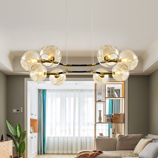 Round Living Room Chandelier Pendant Light Amber Dimpled Blown Glass 8 Bulbs Modernist Hanging Lamp Kit in Gold Clearhalo 'Ceiling Lights' 'Chandeliers' 'Glass shade' 'Glass' 'Island Lights' 'Modern Chandeliers' 'Modern' Lighting' 303490