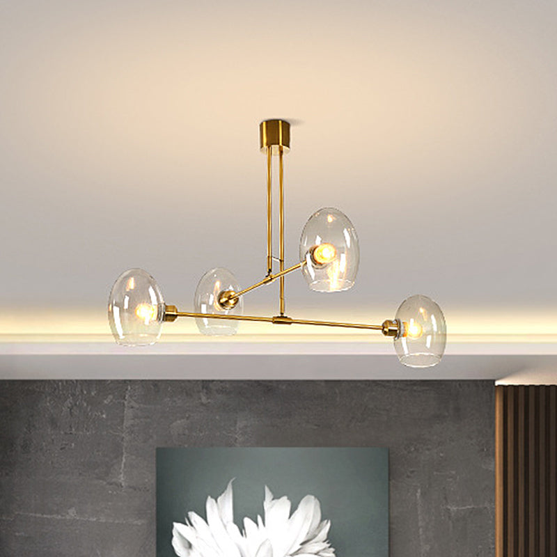 Clear Glass Oval Pendant Chandelier Modernist 4 Lights Brass Hanging Ceiling Lamp for Bedroom Clearhalo 'Ceiling Lights' 'Chandeliers' 'Clear' 'Glass shade' 'Glass' 'Industrial' 'Modern Chandeliers' 'Modern' 'Tiffany' 'Traditional Chandeliers' Lighting' 303499
