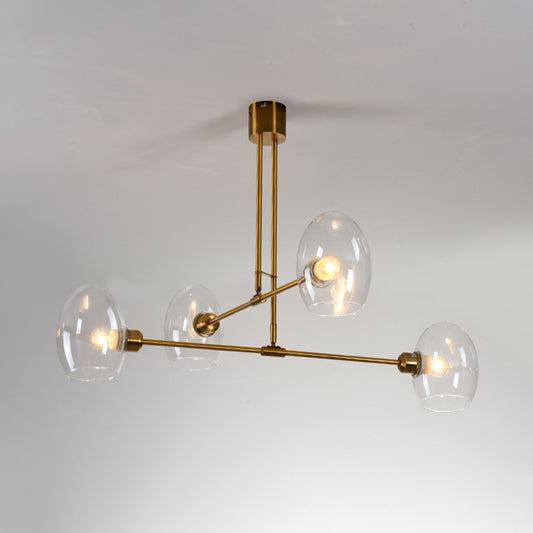 Clear Glass Oval Pendant Chandelier Modernist 4 Lights Brass Hanging Ceiling Lamp for Bedroom Clearhalo 'Ceiling Lights' 'Chandeliers' 'Clear' 'Glass shade' 'Glass' 'Industrial' 'Modern Chandeliers' 'Modern' 'Tiffany' 'Traditional Chandeliers' Lighting' 303501
