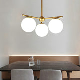 Globe Hanging Chandelier Modern White Frosted Glass 3 Lights Gold Ceiling Pendant Lamp for Bedroom Gold Clearhalo 'Ceiling Lights' 'Chandeliers' 'Glass shade' 'Glass' 'Island Lights' 'Modern Chandeliers' 'Modern' Lighting' 303511