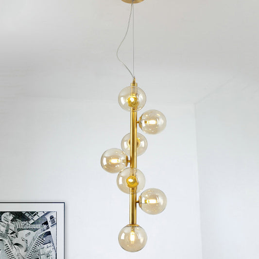 Cognac/Clear Glass Ball Ceiling Chandelier Modern 7 Heads LED Hanging Pendant Light in Gold for Living Room Clearhalo 'Ceiling Lights' 'Chandeliers' 'Clear' 'Glass shade' 'Glass' 'Industrial' 'Modern Chandeliers' 'Modern' 'Tiffany' 'Traditional Chandeliers' Lighting' 303547