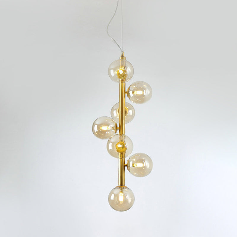 Cognac/Clear Glass Ball Ceiling Chandelier Modern 7 Heads LED Hanging Pendant Light in Gold for Living Room Clearhalo 'Ceiling Lights' 'Chandeliers' 'Clear' 'Glass shade' 'Glass' 'Industrial' 'Modern Chandeliers' 'Modern' 'Tiffany' 'Traditional Chandeliers' Lighting' 303548