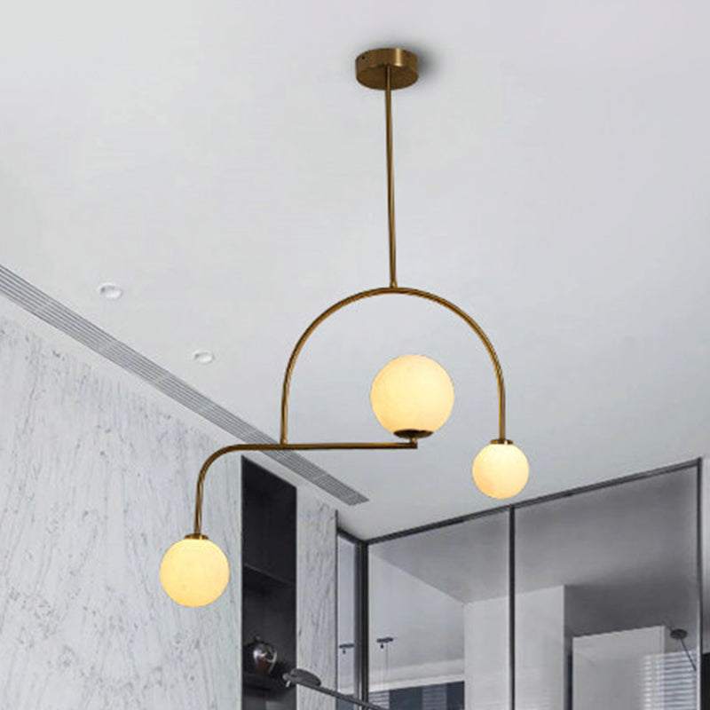 Global Bedroom Chandelier Pendant Lamp White/Yellow Frosted Glass 3 Bulbs Modern LED Hanging Light Kit Clearhalo 'Ceiling Lights' 'Chandeliers' 'Glass shade' 'Glass' 'Island Lights' 'Modern Chandeliers' 'Modern' Lighting' 303581