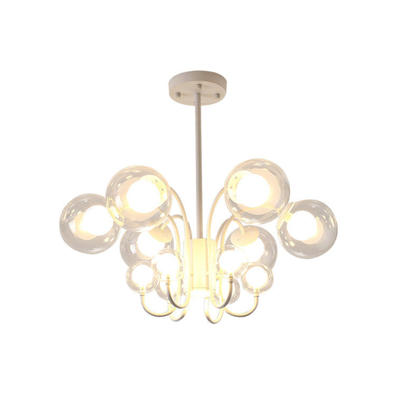 Modernist 12 Heads Chandelier Lighting White Round LED Hanging Pendant Lamp with Clear Glass Shade for Living Room Clearhalo 'Ceiling Lights' 'Chandeliers' 'Glass shade' 'Glass' 'Modern Chandeliers' 'Modern' Lighting' 303590