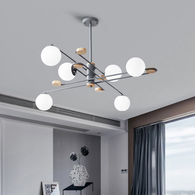 Ball Living Room Chandelier Lighting Fixture Milky Glass 6 Heads Modernism Hanging Lamp Kit in Black/Grey Clearhalo 'Ceiling Lights' 'Chandeliers' 'Glass shade' 'Glass' 'Island Lights' 'Modern Chandeliers' 'Modern' Lighting' 303603