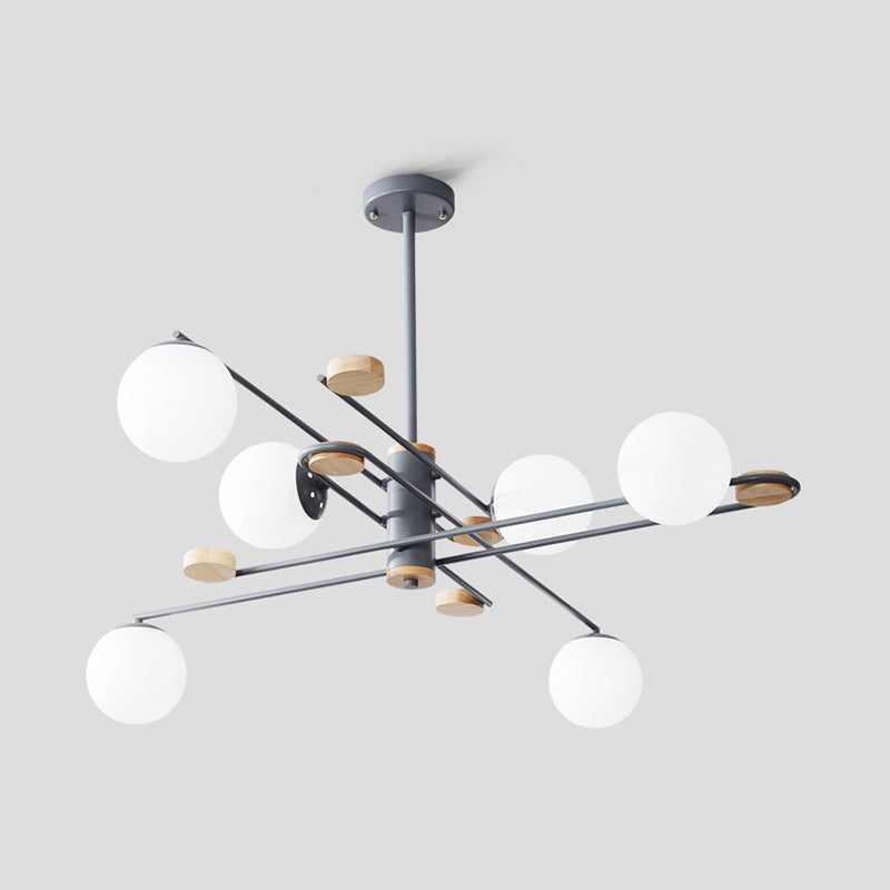 Ball Living Room Chandelier Lighting Fixture Milky Glass 6 Heads Modernism Hanging Lamp Kit in Black/Grey Clearhalo 'Ceiling Lights' 'Chandeliers' 'Glass shade' 'Glass' 'Island Lights' 'Modern Chandeliers' 'Modern' Lighting' 303604