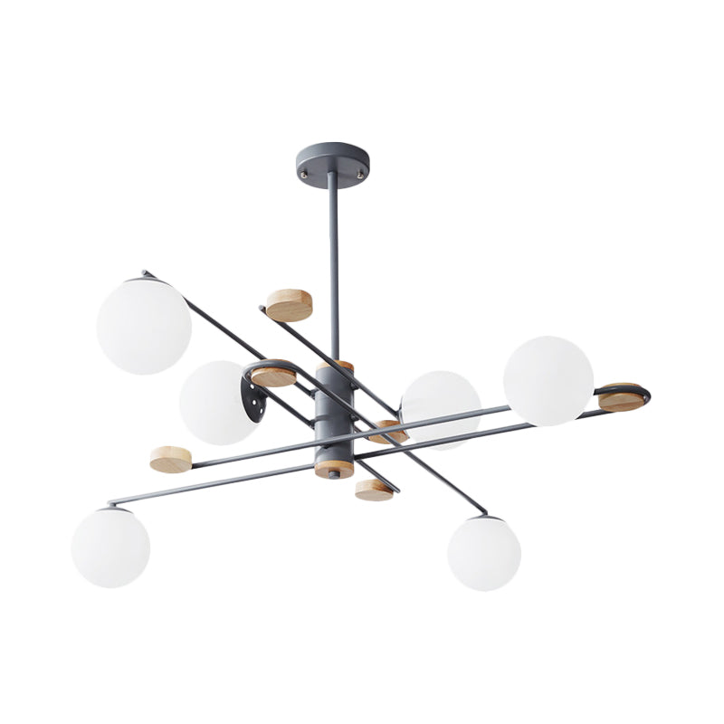 Ball Living Room Chandelier Lighting Fixture Milky Glass 6 Heads Modernism Hanging Lamp Kit in Black/Grey Clearhalo 'Ceiling Lights' 'Chandeliers' 'Glass shade' 'Glass' 'Island Lights' 'Modern Chandeliers' 'Modern' Lighting' 303605