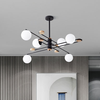 Ball Living Room Chandelier Lighting Fixture Milky Glass 6 Heads Modernism Hanging Lamp Kit in Black/Grey Black Clearhalo 'Ceiling Lights' 'Chandeliers' 'Glass shade' 'Glass' 'Island Lights' 'Modern Chandeliers' 'Modern' Lighting' 303607