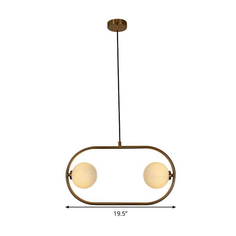Modern Globe Hanging Chandelier Frosted Glass 2 Bulbs Bedroom LED Ceiling Pendant Light in Gold Clearhalo 'Ceiling Lights' 'Chandeliers' 'Glass shade' 'Glass' 'Island Lights' 'Modern Chandeliers' 'Modern' Lighting' 303613