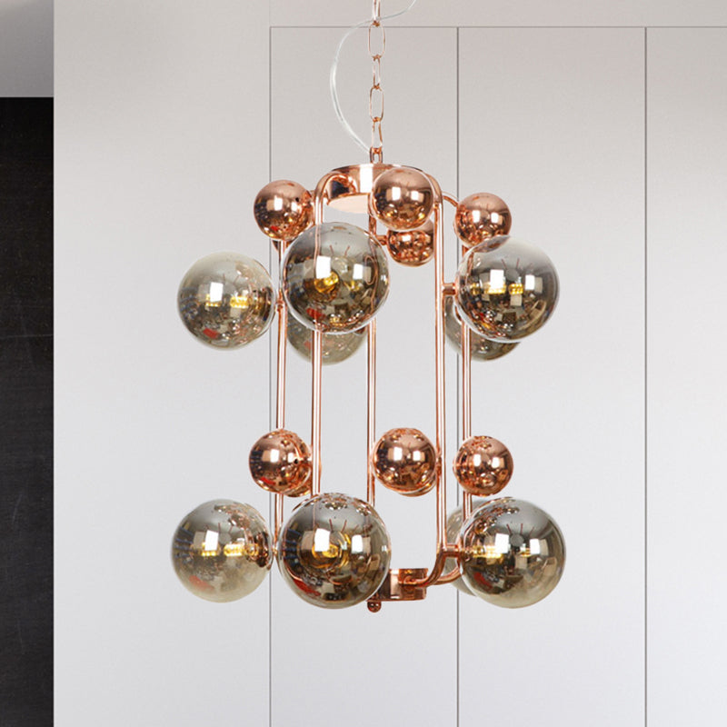 Modernist Globe Hanging Chandelier Smoke Gray Glass 10 Bulbs Living Room Pendant Light Fixture Clearhalo 'Ceiling Lights' 'Chandeliers' 'Glass shade' 'Glass' 'Modern Chandeliers' 'Modern' Lighting' 303651