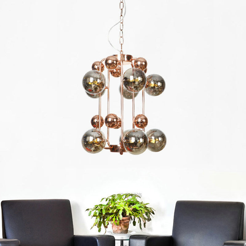 Modernist Globe Hanging Chandelier Smoke Gray Glass 10 Bulbs Living Room Pendant Light Fixture Clearhalo 'Ceiling Lights' 'Chandeliers' 'Glass shade' 'Glass' 'Modern Chandeliers' 'Modern' Lighting' 303653