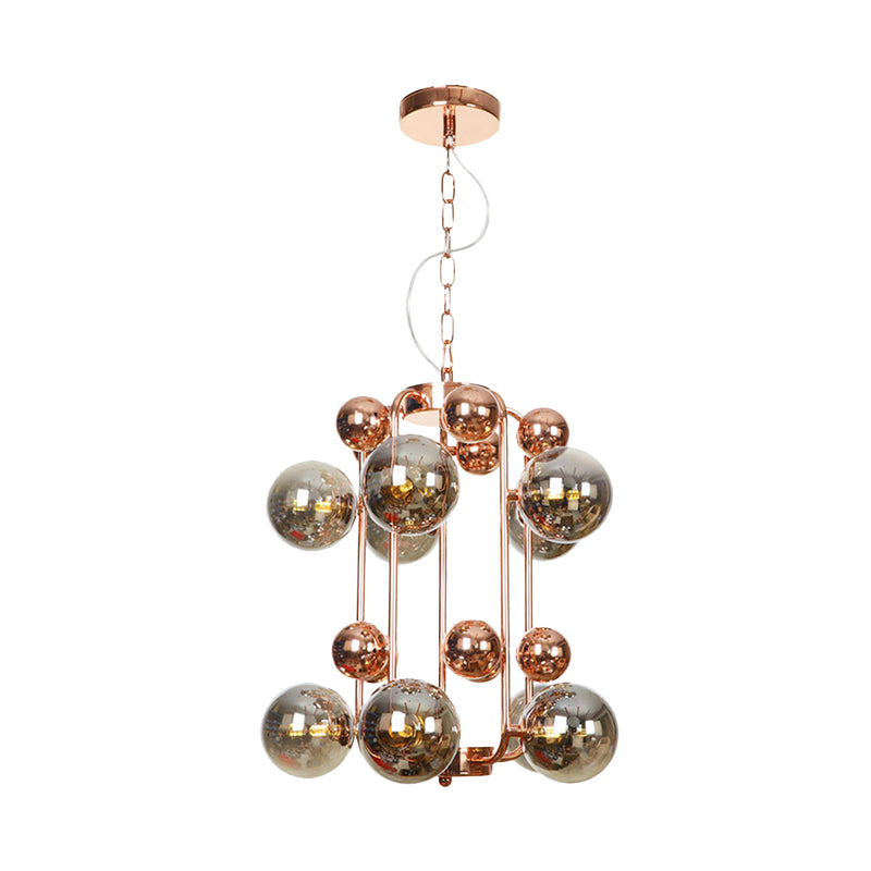 Modernist Globe Hanging Chandelier Smoke Gray Glass 10 Bulbs Living Room Pendant Light Fixture Clearhalo 'Ceiling Lights' 'Chandeliers' 'Glass shade' 'Glass' 'Modern Chandeliers' 'Modern' Lighting' 303654
