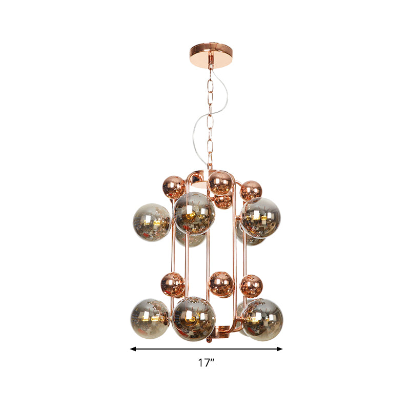 Modernist Globe Hanging Chandelier Smoke Gray Glass 10 Bulbs Living Room Pendant Light Fixture Clearhalo 'Ceiling Lights' 'Chandeliers' 'Glass shade' 'Glass' 'Modern Chandeliers' 'Modern' Lighting' 303655