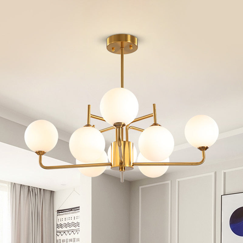 8 Bulbs Spherical Chandelier Lighting Modernism Milk Glass Pendant Light Fixture in Gold Clearhalo 'Ceiling Lights' 'Chandeliers' 'Glass shade' 'Glass' 'Modern Chandeliers' 'Modern' Lighting' 303679