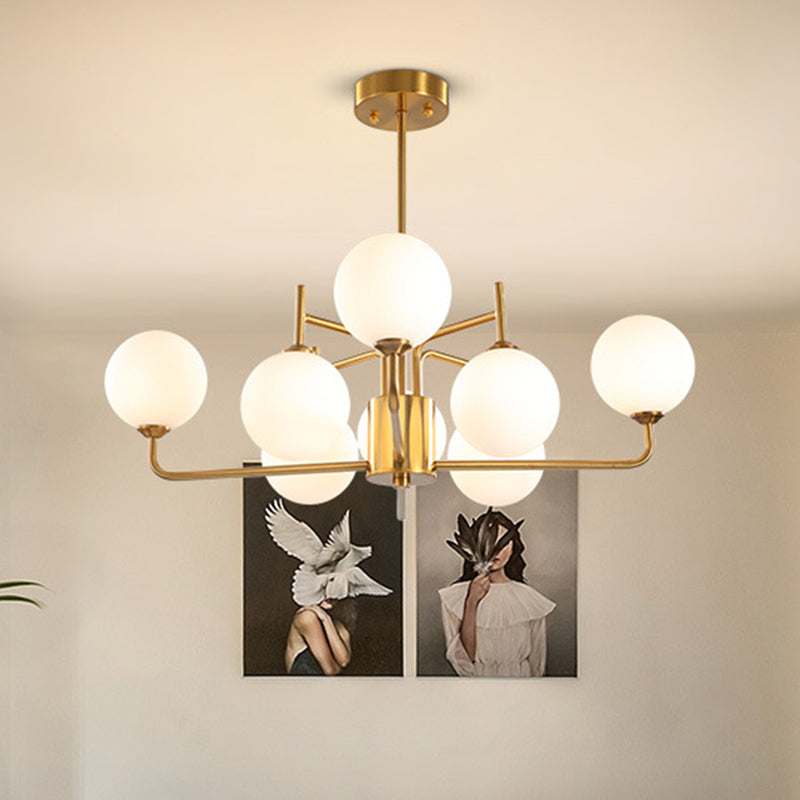 8 Bulbs Spherical Chandelier Lighting Modernism Milk Glass Pendant Light Fixture in Gold Gold Clearhalo 'Ceiling Lights' 'Chandeliers' 'Glass shade' 'Glass' 'Modern Chandeliers' 'Modern' Lighting' 303680