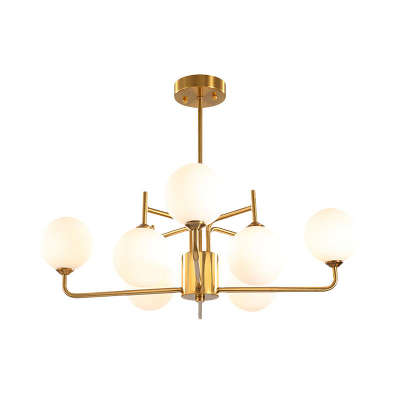 8 Bulbs Spherical Chandelier Lighting Modernism Milk Glass Pendant Light Fixture in Gold Clearhalo 'Ceiling Lights' 'Chandeliers' 'Glass shade' 'Glass' 'Modern Chandeliers' 'Modern' Lighting' 303682