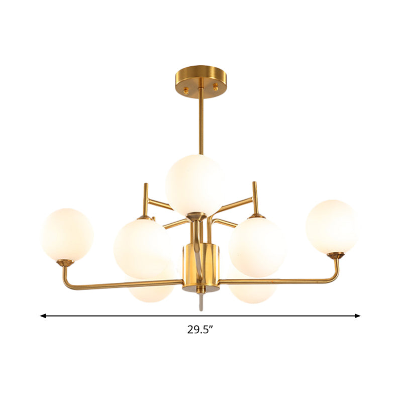 8 Bulbs Spherical Chandelier Lighting Modernism Milk Glass Pendant Light Fixture in Gold Clearhalo 'Ceiling Lights' 'Chandeliers' 'Glass shade' 'Glass' 'Modern Chandeliers' 'Modern' Lighting' 303683