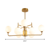 8 Bulbs Spherical Chandelier Lighting Modernism Milk Glass Pendant Light Fixture in Gold Clearhalo 'Ceiling Lights' 'Chandeliers' 'Glass shade' 'Glass' 'Modern Chandeliers' 'Modern' Lighting' 303683