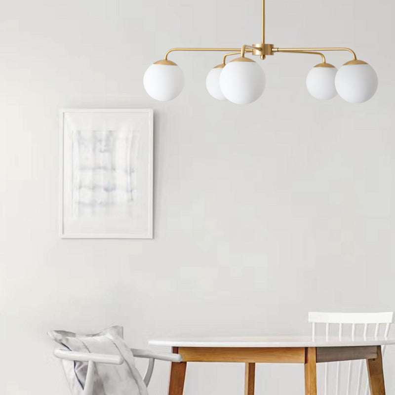 Milky Glass Global Chandelier Lamp Contemporary 5 Heads Brass Hanging Ceiling Light Clearhalo 'Ceiling Lights' 'Chandeliers' 'Glass shade' 'Glass' 'Modern Chandeliers' 'Modern' Lighting' 303812