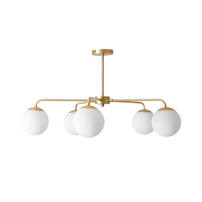 Milky Glass Global Chandelier Lamp Contemporary 5 Heads Brass Hanging Ceiling Light Clearhalo 'Ceiling Lights' 'Chandeliers' 'Glass shade' 'Glass' 'Modern Chandeliers' 'Modern' Lighting' 303813