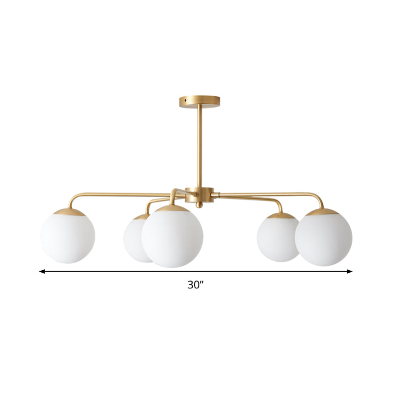 Milky Glass Global Chandelier Lamp Contemporary 5 Heads Brass Hanging Ceiling Light Clearhalo 'Ceiling Lights' 'Chandeliers' 'Glass shade' 'Glass' 'Modern Chandeliers' 'Modern' Lighting' 303814