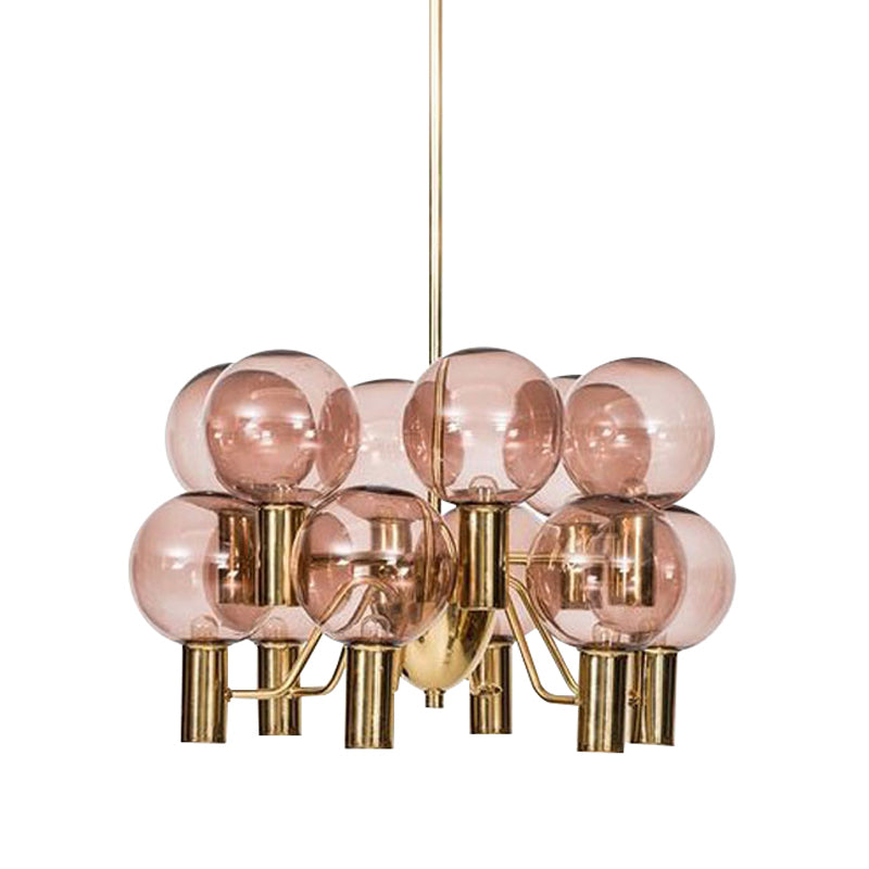 Modernist Global Ceiling Chandelier Pink Glass 12 Heads Dining Room Hanging Pendant Light Clearhalo 'Ceiling Lights' 'Chandeliers' 'Glass shade' 'Glass' 'Modern Chandeliers' 'Modern' Lighting' 303883