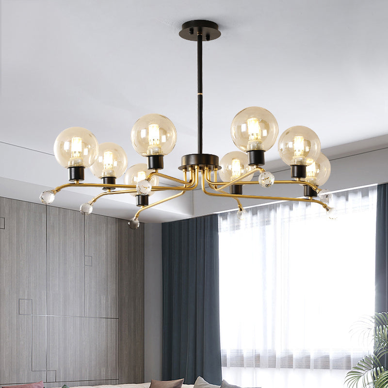 Round Hanging Chandelier Contemporary Cognac Glass 8 Bulbs Living Room Ceiling Suspension Lamp Clearhalo 'Ceiling Lights' 'Chandeliers' 'Glass shade' 'Glass' 'Modern Chandeliers' 'Modern' Lighting' 303892