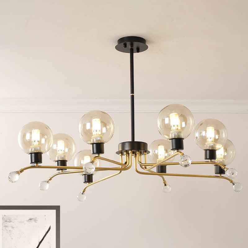 Round Hanging Chandelier Contemporary Cognac Glass 8 Bulbs Living Room Ceiling Suspension Lamp Cognac Clearhalo 'Ceiling Lights' 'Chandeliers' 'Glass shade' 'Glass' 'Modern Chandeliers' 'Modern' Lighting' 303893