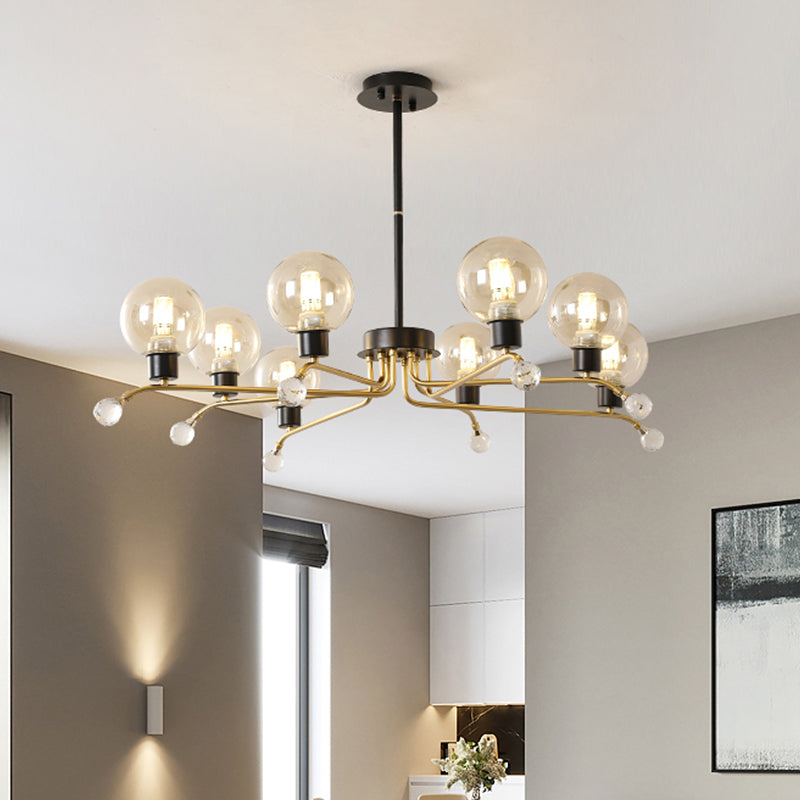 Round Hanging Chandelier Contemporary Cognac Glass 8 Bulbs Living Room Ceiling Suspension Lamp Clearhalo 'Ceiling Lights' 'Chandeliers' 'Glass shade' 'Glass' 'Modern Chandeliers' 'Modern' Lighting' 303894