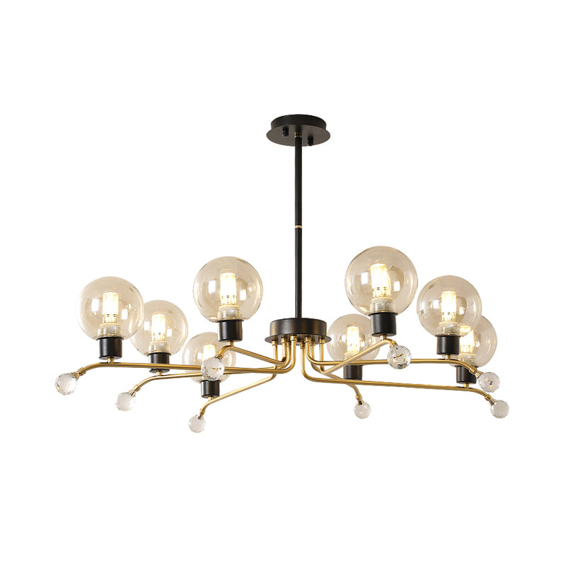 Round Hanging Chandelier Contemporary Cognac Glass 8 Bulbs Living Room Ceiling Suspension Lamp Clearhalo 'Ceiling Lights' 'Chandeliers' 'Glass shade' 'Glass' 'Modern Chandeliers' 'Modern' Lighting' 303895