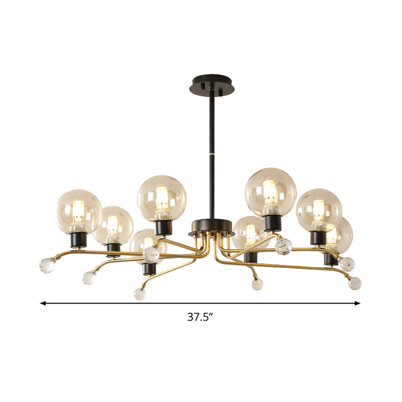 Round Hanging Chandelier Contemporary Cognac Glass 8 Bulbs Living Room Ceiling Suspension Lamp Clearhalo 'Ceiling Lights' 'Chandeliers' 'Glass shade' 'Glass' 'Modern Chandeliers' 'Modern' Lighting' 303896