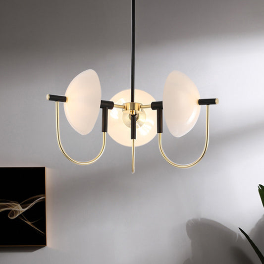 Opal Glass Dome Chandelier Lighting Modernism 3/6 Heads Ceiling Pendant Light in Black and Gold 3 Black-Gold