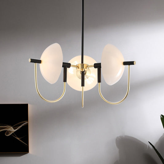 Opal Glass Dome Chandelier Lighting Modernism 3/6 Heads Ceiling Pendant Light in Black and Gold 3 Black-Gold Clearhalo 'Ceiling Lights' 'Chandeliers' 'Glass shade' 'Glass' 'Modern Chandeliers' 'Modern' Lighting' 303905