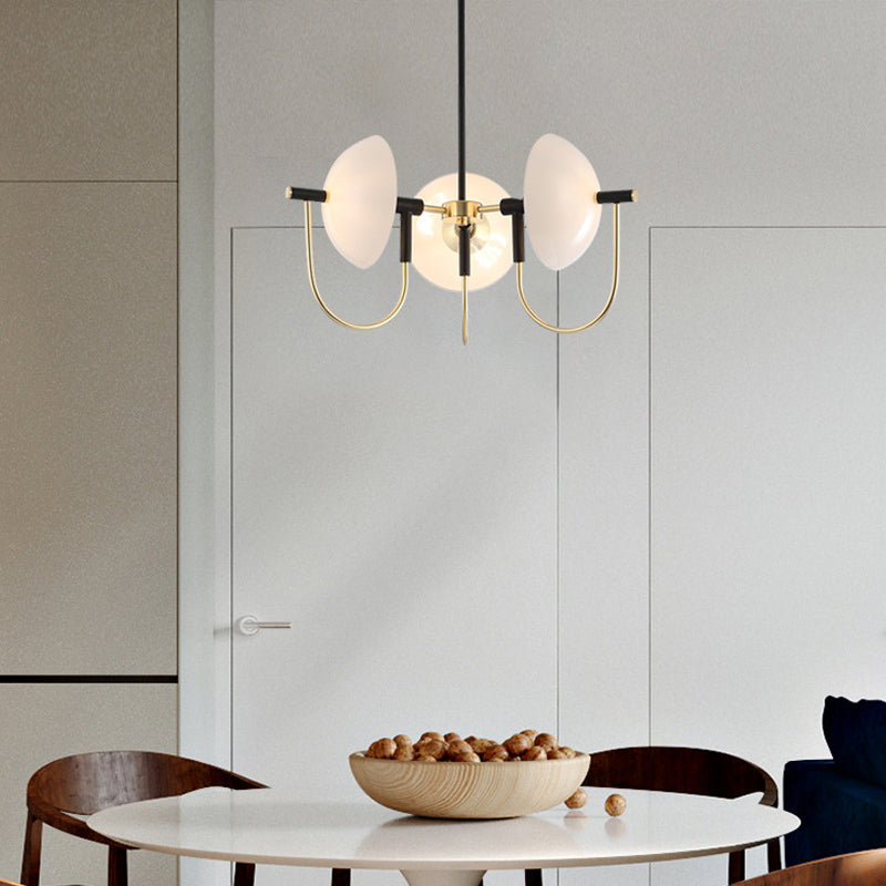 Opal Glass Dome Chandelier Lighting Modernism 3/6 Heads Ceiling Pendant Light in Black and Gold Clearhalo 'Ceiling Lights' 'Chandeliers' 'Glass shade' 'Glass' 'Modern Chandeliers' 'Modern' Lighting' 303906