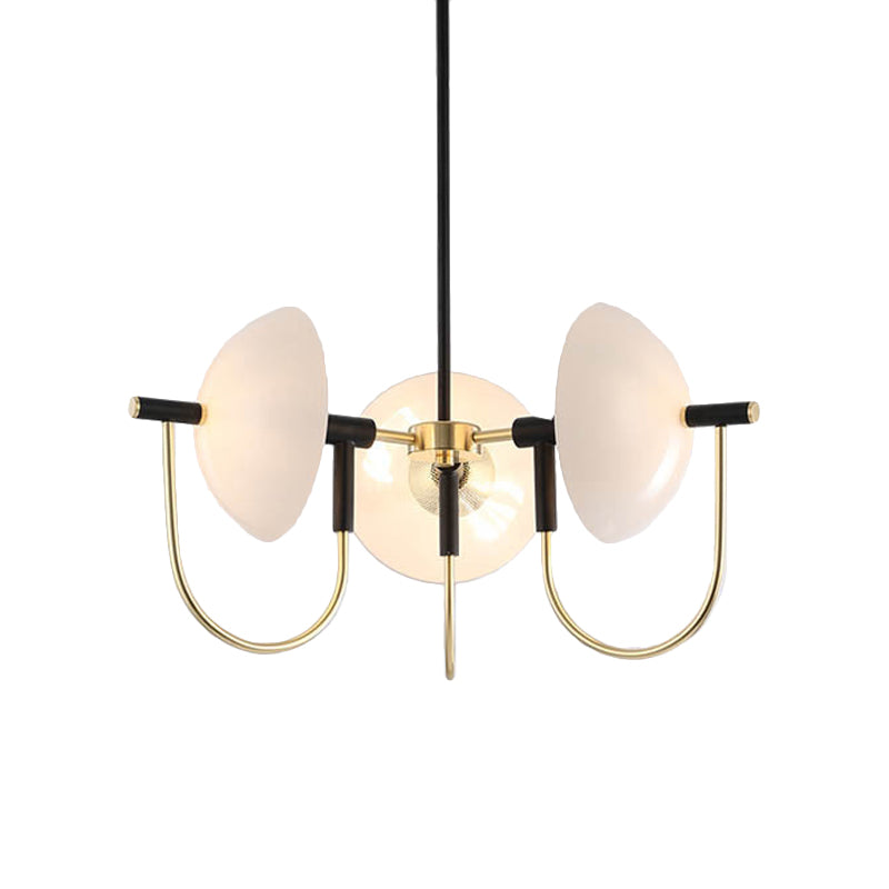 Opal Glass Dome Chandelier Lighting Modernism 3/6 Heads Ceiling Pendant Light in Black and Gold Clearhalo 'Ceiling Lights' 'Chandeliers' 'Glass shade' 'Glass' 'Modern Chandeliers' 'Modern' Lighting' 303907