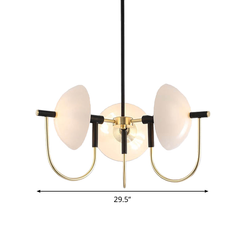 Opal Glass Dome Chandelier Lighting Modernism 3/6 Heads Ceiling Pendant Light in Black and Gold Clearhalo 'Ceiling Lights' 'Chandeliers' 'Glass shade' 'Glass' 'Modern Chandeliers' 'Modern' Lighting' 303908