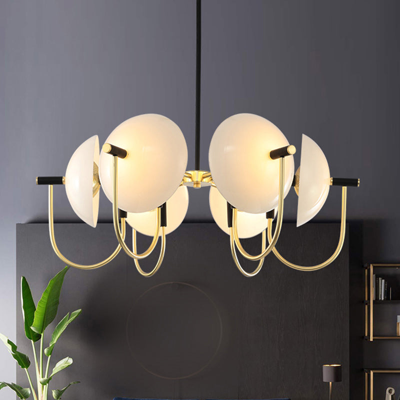 Opal Glass Dome Chandelier Lighting Modernism 3/6 Heads Ceiling Pendant Light in Black and Gold 6 Black-Gold Clearhalo 'Ceiling Lights' 'Chandeliers' 'Glass shade' 'Glass' 'Modern Chandeliers' 'Modern' Lighting' 303909