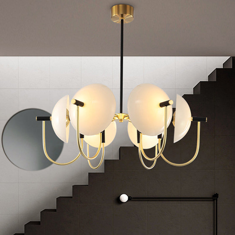 Opal Glass Dome Chandelier Lighting Modernism 3/6 Heads Ceiling Pendant Light in Black and Gold Clearhalo 'Ceiling Lights' 'Chandeliers' 'Glass shade' 'Glass' 'Modern Chandeliers' 'Modern' Lighting' 303910