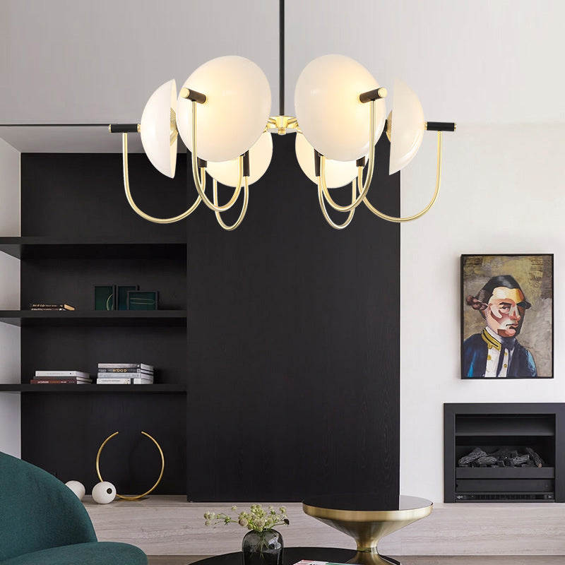 Opal Glass Dome Chandelier Lighting Modernism 3/6 Heads Ceiling Pendant Light in Black and Gold Clearhalo 'Ceiling Lights' 'Chandeliers' 'Glass shade' 'Glass' 'Modern Chandeliers' 'Modern' Lighting' 303911