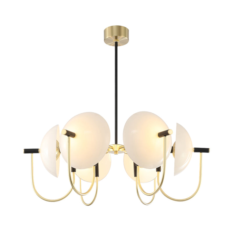 Opal Glass Dome Chandelier Lighting Modernism 3/6 Heads Ceiling Pendant Light in Black and Gold Clearhalo 'Ceiling Lights' 'Chandeliers' 'Glass shade' 'Glass' 'Modern Chandeliers' 'Modern' Lighting' 303912
