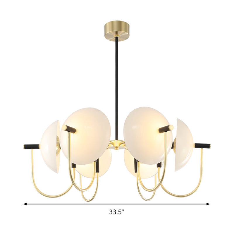 Opal Glass Dome Chandelier Lighting Modernism 3/6 Heads Ceiling Pendant Light in Black and Gold Clearhalo 'Ceiling Lights' 'Chandeliers' 'Glass shade' 'Glass' 'Modern Chandeliers' 'Modern' Lighting' 303913