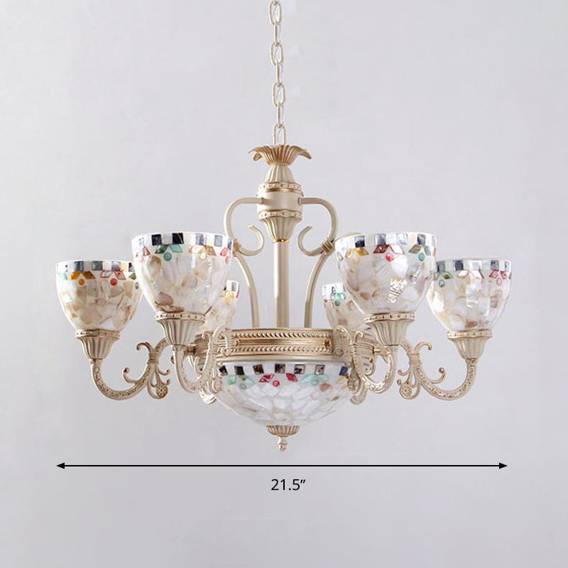 Shell Dome Chandelier Pendant Light Mediterranean 5/9/11 Lights White Ceiling Suspension Lamp Clearhalo 'Ceiling Lights' 'Chandeliers' 'Industrial' 'Middle Century Chandeliers' 'Tiffany Chandeliers' 'Tiffany close to ceiling' 'Tiffany' Lighting' 303932